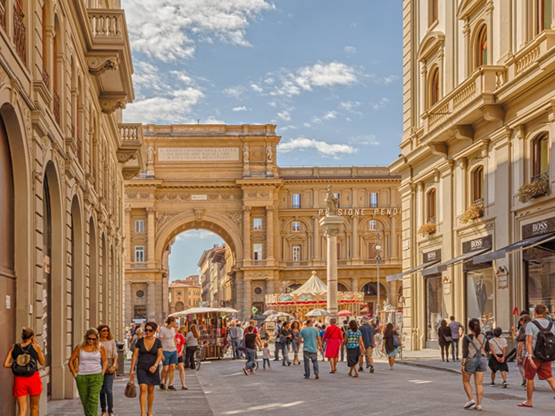 Republic Square in Florence, Tuscany. You can reach Florence from Rome with our Florence day tour